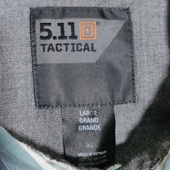 5.11 Tactical Mens Large Covert Shirt Double Flex Silver Pine Plaid Snap Buttons - Picture 8 of 13